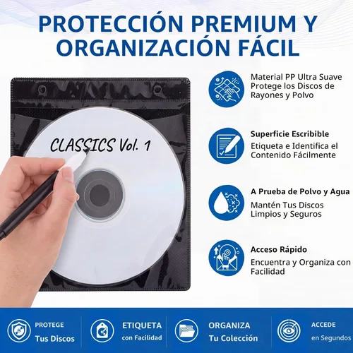 Vista 3 de Harloon 200 fundas de plástico transparente de doble cara, para CD y DVD Negro