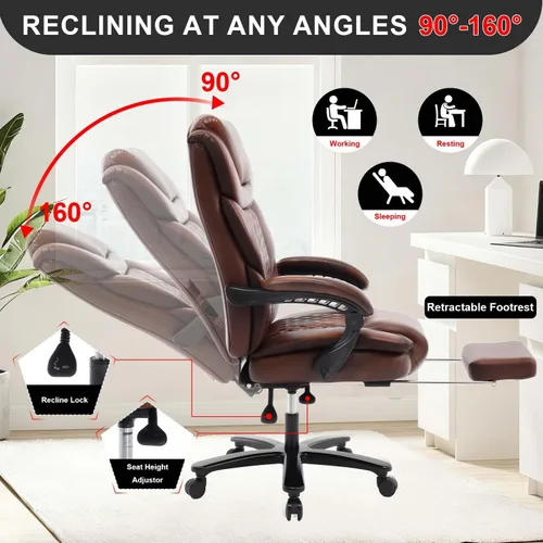 Vista 5 de Sillas reclinables grandes y altas, silla ergonómica de escritorio de Negro marrón