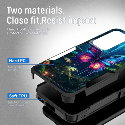 Vista 415 de Funda para Galaxy A14 5G, resistente de doble capa híbrida de policarbonato duro, goma suave, a prueba de golpes, funda protectora resistente