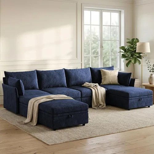 Vista 45 de Sofá seccional modular de gran tamaño de 103.5 pulgadas, sofá convertible en forma de L con otomana móvil, sofás esquineros grandes de 6 asientos