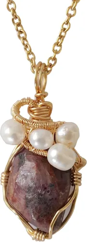 Vista 20 de Collar de cristal llamativo con piedra natal y perla para mujer - chapado en oro