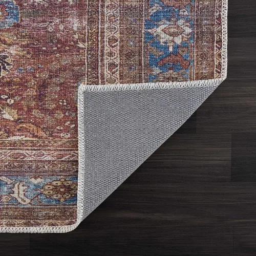 Vista 6 de Hauteloom Georgia Bian - Alfombra de pasillo de cocina lavable a máquina, estilo floral oriental, alfombra larga envejecida para entrada, color rojo