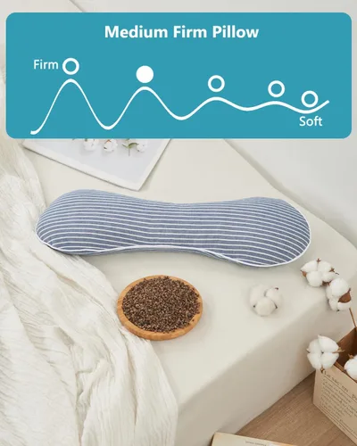 Vista 4 de Almohadas ajustables de trigo sarraceno para dormir, almohada cilíndrica con soporte cervical para el cuello, almohada de hueso transpirable