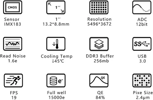 Vista 2 de ZWO ASI183MC Pro 20.18 MP CMOS Color Astronomía Cámara con USB 3.0 # ASI183MC-P