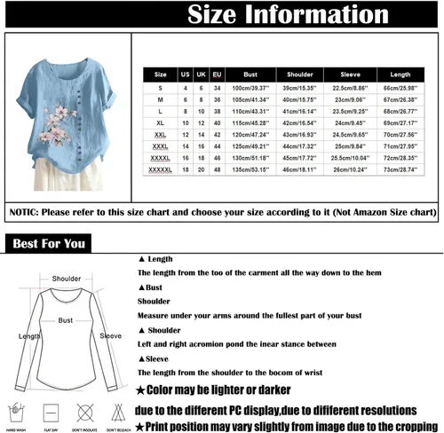 Vista 4 de Camisetas casuales para mujer, de manga corta, cuello redondo, algodón, lino, casual, mariposa, verano