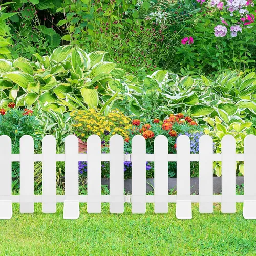 Vista 8 de 2 piezas de plástico blanco borde de valla de jardín con base de cabeza redonda para macizos de flores y decoración de interiores