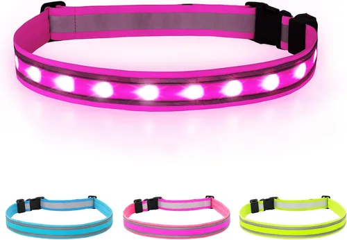 Vista 9 de BSEEN Cinturón LED para correr, cintura LED reflectante recargable por USB, cinturón de luz de seguridad intermitente para corredores, corredores