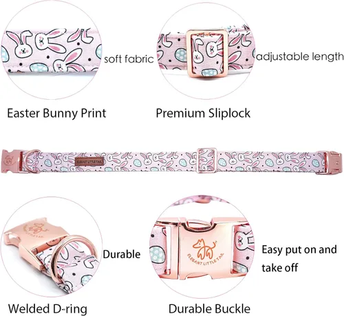 Vista 2 de Elegant little tail Collar para perro de Pascua, collar de perro con estampado de huevos de conejo, collar para mascotas, collar rosa para perros