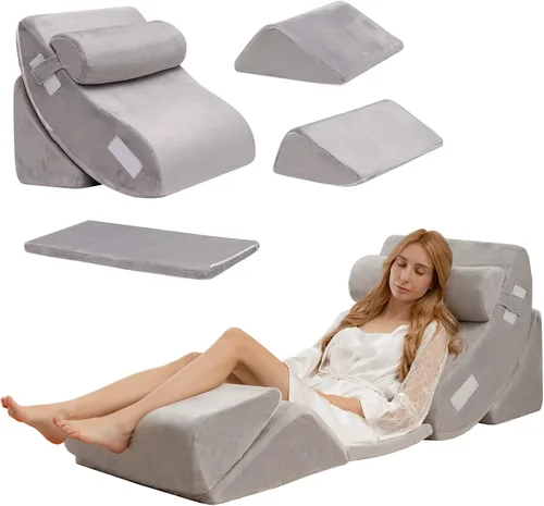 Vista 10 de Giantex Juego de 4 almohadas ortopédicas de cuña para cama, almohadas de espuma viscoelástica poscirugía para dormir, almohada ajustable