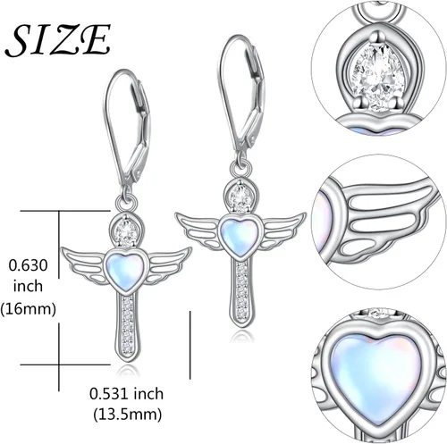 Vista 30 de Aretes colgantes de filigrana de plata de ley 925, margarita, loto, flor de rosa, piedra lunar, lágrima para mujer, nudo celta infinito, margarita