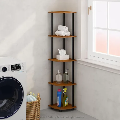 Vista 7 de Furinno Turn-N-Tube Organizador de encimera de cocina, estante organizador de encimera de esquina de 2 niveles, estante esquinero, para cocina