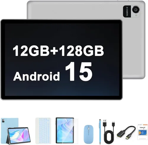 Vista 9 de Crelander Tablet Android 15 de 10.1 pulgadas, tableta Android de 12 GB+128 GB, batería de 8000 mAh, pantalla táctil de 1280 x 800, WiFi Gris