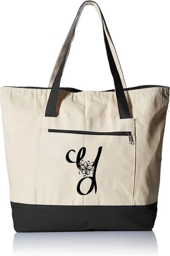 Vista 24 de TBF Bolsa de lona con cremallera grande personalizada con inicial, bolsas de regalo resistentes para mujer