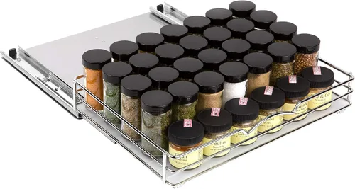 Vista 5 de Organizador de especias extraíble para gabinete – resistente cromado deslizante para especias 14 in de ancho x 10 3/8 in de profundidad x 2 1/8 in