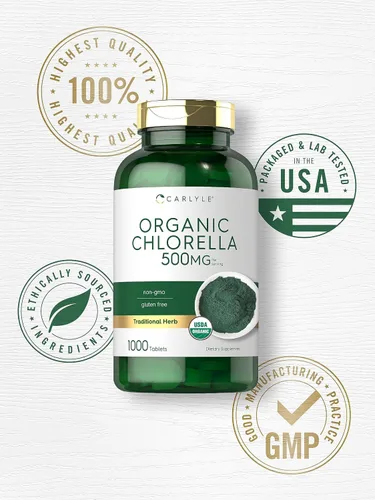 Vista 5 de Carlyle Chlorella Tablets Organic 500 mg 1000 unidades Suplemento vegetariano, sin OMG y sin gluten