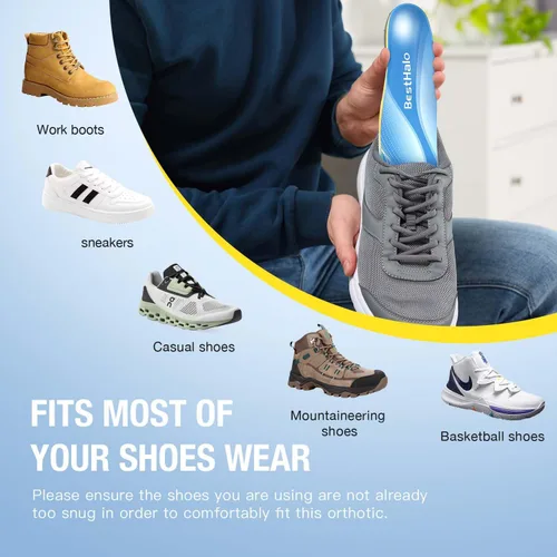 Vista 8 de BestHalo Plantillas resistentes para fascitis plantar, más de 220 libras, soporte de arco alto, inserciones ortopédicas para aliviar el dolor, pies