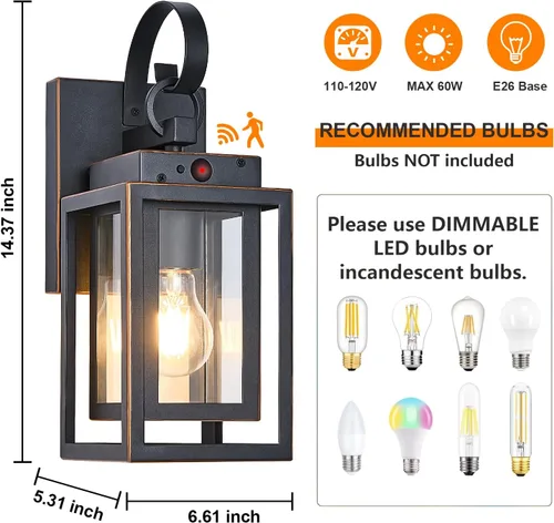 Vista 5 de Paquete de 2 luces de pared para exteriores con sensor de movimiento