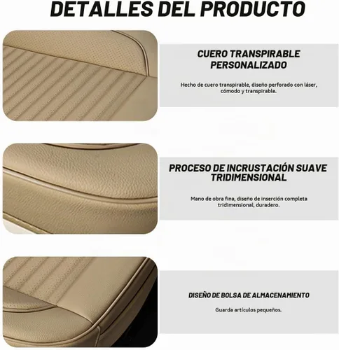 Vista 3 de Funda de cuero para asiento de automóvil, funda de cojín de cuero para asiento delantero y inferior con bolsillo de almacenamiento, protector