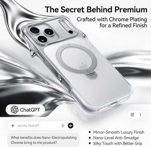 Vista 2 de CASEKOO Funda plateada brillante para iPhone 17 Pro con soporte magnético giratorio de 360 grados [compatible con MagSafe]