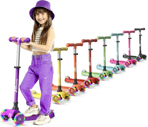 Vista 11 de Lifemaster Mini 3-Wheel Kids Scooter with Multi-Color Wheel Lights – 4-Height Adjustable Handlebar, Wide Anti-Slip Deck, Child Safety Certified