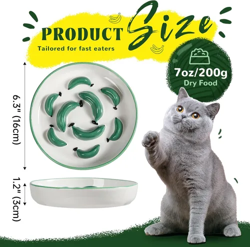 Vista 2 de Cuenco de alimentación lenta para gatos de cerámica - Cuenco vibrante para gatos - Lindo plato de comida con laberinto para comer lento - Apto