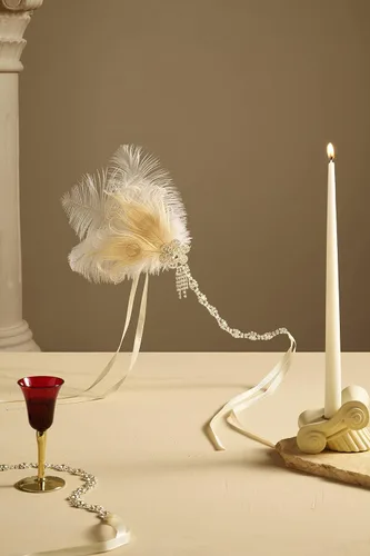 Vista 2 de BABEYOND Diadema de plumas estilo flapper de los años 20, tocado de gran Gatsby de los años 20