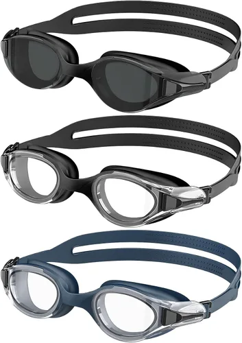 Vista 10 de NSSIW Gafas de natación para adultos: gafas de piscina para hombres y mujeres con protección UV400 antivaho sin fugas, paquete de 3