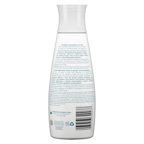 Vista 3 de Live Clean Champú hidratante de agua dulce (paquete de 2) con extracto de hoja de romero, vitamina E y extracto de lavanda, 12 onzas líquidas cada