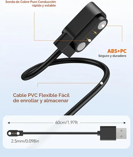 Vista 2 de Cargador magnético USB para reloj inteligente (paquete de 2), cable