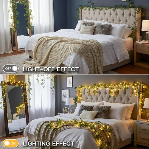 Vista 5 de suddus Willow Vine con luces de hadas funciona con pilas, 12 pies 40 luces LED artificiales con control remoto, cadena de luces colgantes