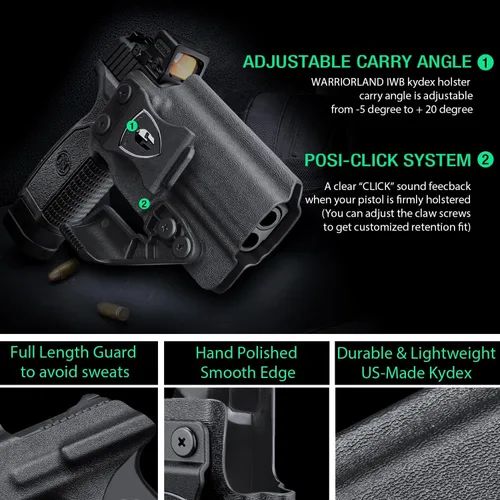 Vista 4 de WARRIORLAND IWB Funda Kydex, Select Fit Springfield XD MOD.3, Canik Mete MC9, Taurus GX2/G2C/G3C/G3, 1911, FN Reflex, HK VP9, Ruger Security 380