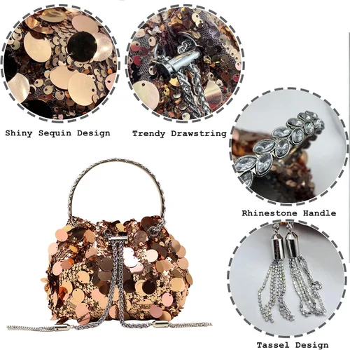 Vista 2 de pfoosnd Bolso de mano de noche con lentejuelas brillantes para mujer, bolso cruzado con purpurina para noche, boda, fiesta, baile de graduación
