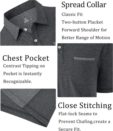 Vista 37 de V VALANCH Polo de golf de manga corta para hombre, estilo casual, con cuello que absorbe la humedad