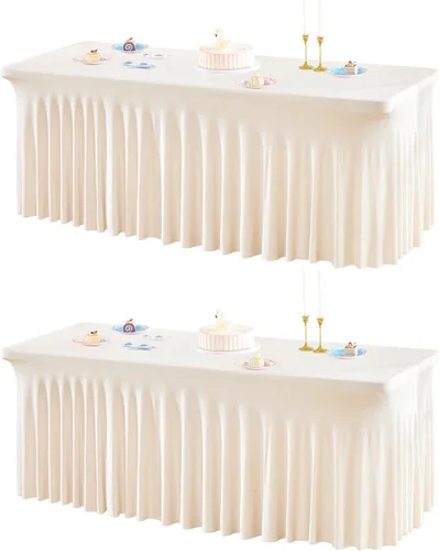 Vista 22 de Paquete de 1 manteles azul bebé para mesas rectangulares de 4 pies, cubiertas de mesa de spandex elástico de una pieza resistentes a las arrugas