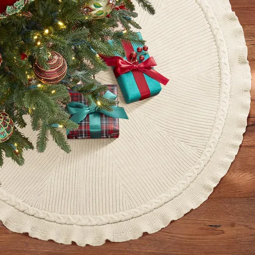 Vista 14 de Hommtina Falda de Árbol de Navidad de 48 Pulgadas Blanca, Decoraciones de Árbol de Navidad Falda de Árbol de Piel Sintética para Navidad Fiestas