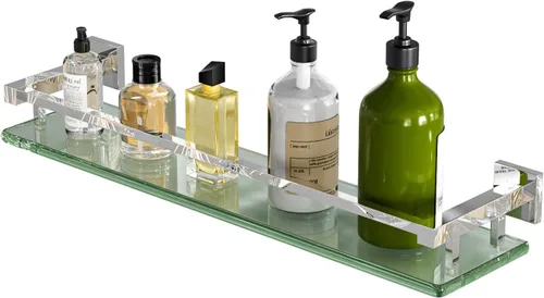 Vista 18 de Estantes de vidrio Alise para pared de baño, estante de baño de vidrio templado montado en la pared, estantes flotantes modernos que ahorran espacio
