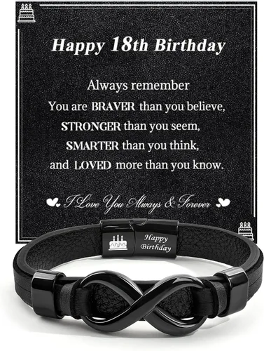 Vista 7 de VGWON Pulsera de Nudo Infinito para Hombres, Regalo de Navidad para Él Para Mi Hombre/Hijo/Papá Pulsera de Cuero Te Amo Pulsera para Hombres Regalo