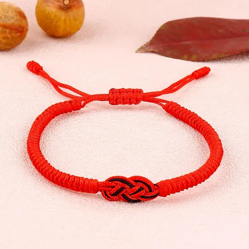 Vista 7 de Pulseras tibetanas hechas a mano con cuerda roja para él y ella, pulsera de la amistad, pulsera de la amistad, hilo negro y rojo para protección
