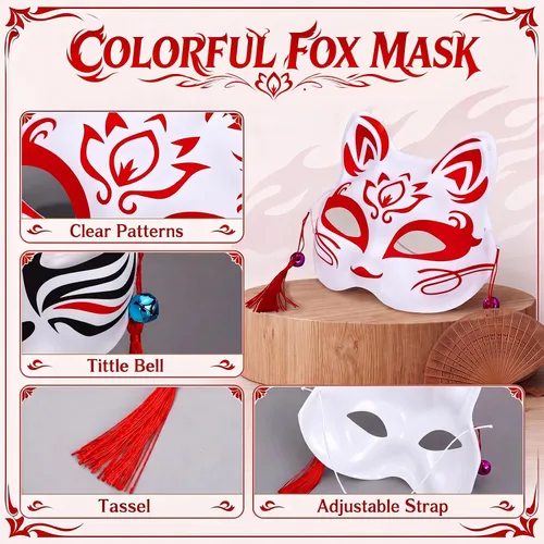 Vista 4 de 45 máscaras de zorro Kitsune Anime japonés para Halloween