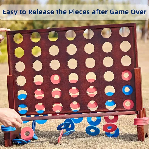 Vista 7 de SpeedArmis Juego gigante de madera 4 en una fila: divertidos juegos de mesa para interiores y exteriores para adolescentes, incluye 42 dados y bolsa