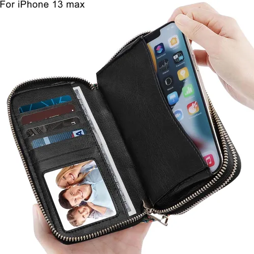 Vista 2 de HAWEE Cartera de teléfono celular para mujer con doble cremallera y correa de muñeca extraíble