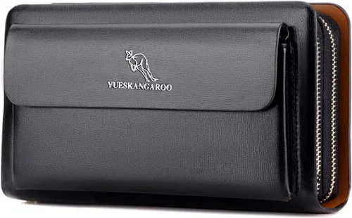 Vista 2 de Bolso de mano para hombre, cartera larga, de cuero, tarjetero para teléfono celular