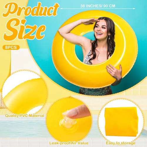 Vista 2 de Gemscream 8 flotadores inflables para piscina, tubo de piscina de 36 Amarillo
