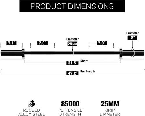 Vista 2 de RITFIT Olympic Barbell 4ft/6ft - 2 Inch Weight Bar for Strength Training, Weightlifting, Squat, Deadlift, Bench Press, Curl, Overhead Press