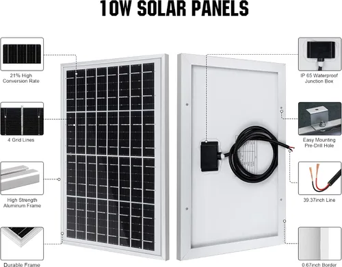 Vista 2 de ECO-WORTHY Panel solar de 10, 20, 30, 50 watts para cargar baterías de 12 voltios.