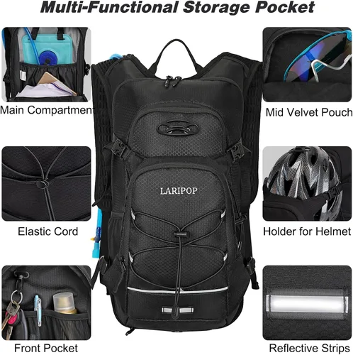 Vista 4 de LARIPOP Mochila de hidratación, mochila de senderismo de 18 L con bolsa de agua de 2 L, paquete de agua ligera para ciclismo, senderismo, ciclismo