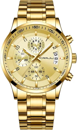 Vista 31 de CRRJU - Relojes de moda para hombre de acero inoxidable, cronógrafo, impermeables con fecha, de pulsera, correa de acero inoxidable, resistente al
