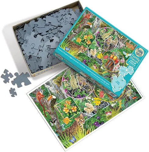 Vista 2 de Cobble Hill Family Piece's 350 Puzzle – Rainforest Magic – Póster de muestra incluido