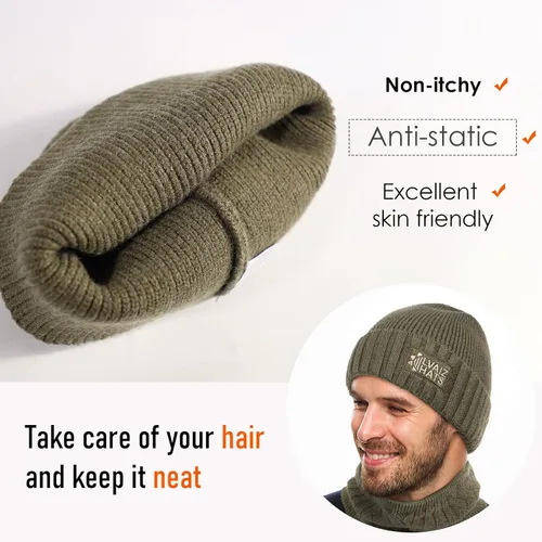 Vista 4 de Conjunto de gorro y bufanda para hombre, gorro de esquí cálido para invierno, gorro de esquí, gorro de calavera, calentador de cuello, polaina