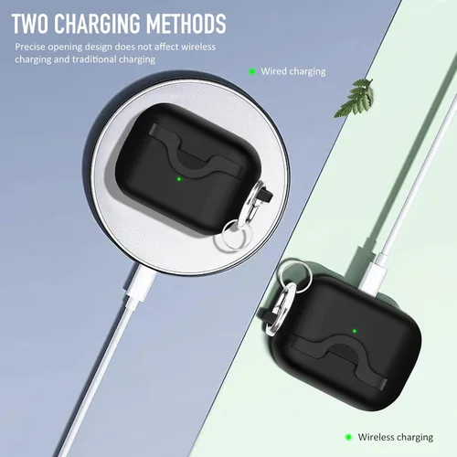Vista 4 de Funda de silicona compatible con Apple Airpods Pro 2 y Pro, divertida funda antipérdida [compatible con carga inalámbrica] (verde menta)